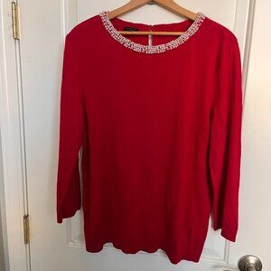 Talbots red sweater with pearl neckline sz Large